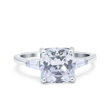 Cushion Cut Art Deco Wedding Bridal Ring Baguette Simulated Cubic Zirconia 925 Sterling Silver